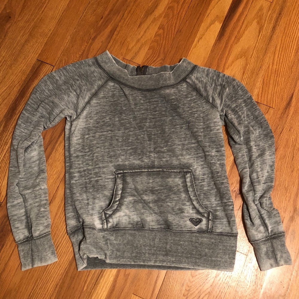 Roxy distressed gray fitted boat neck sweatshirt